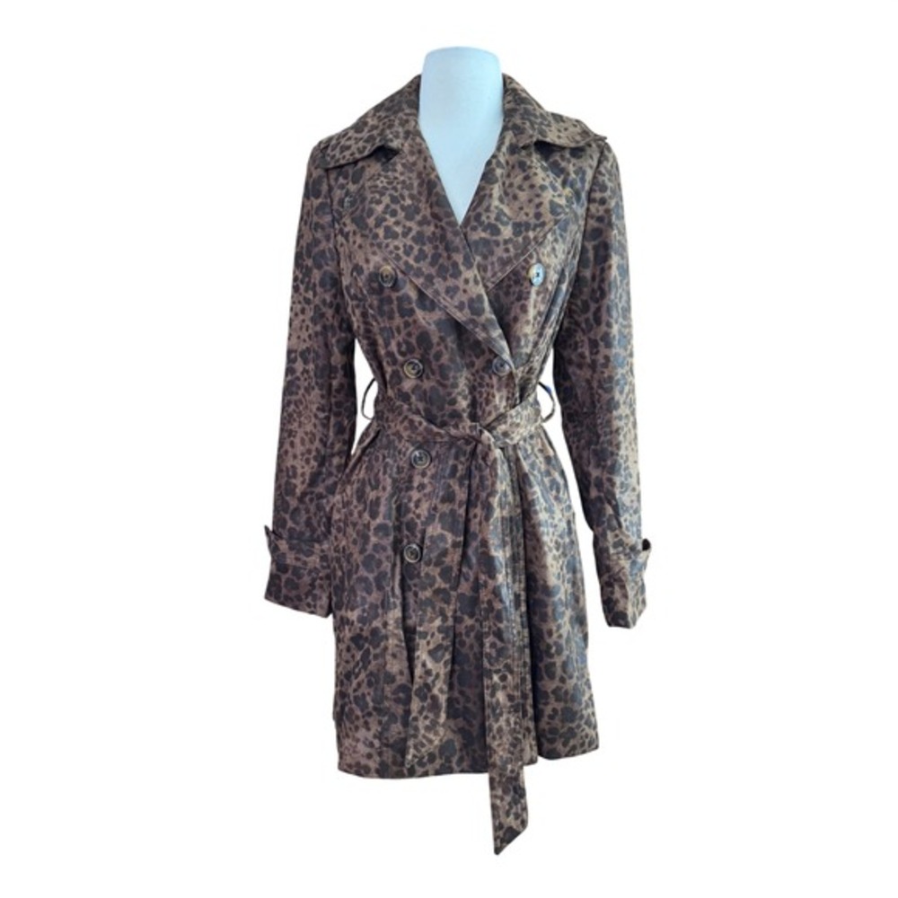 Vintage y2k Cache Medium Leopard Cheetah Print Trench Coat Corporate Goth Spring